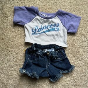 Build A Bear Workshop Purple & White Princess Top with Denim Short - EUC